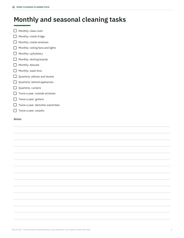 Preview of Printable Monthly Cleaning Schedule